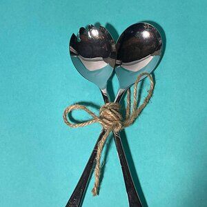 Vintage Sheffield England Salad Serving Set • Chrome Plate Spoon & Fork • 9.5" S